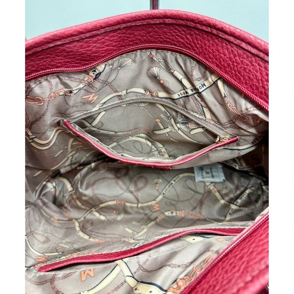 Wrangler Montana West Red Faux Leather Tote Bag Purse Handbag with Pouch - Picture 11 of 13